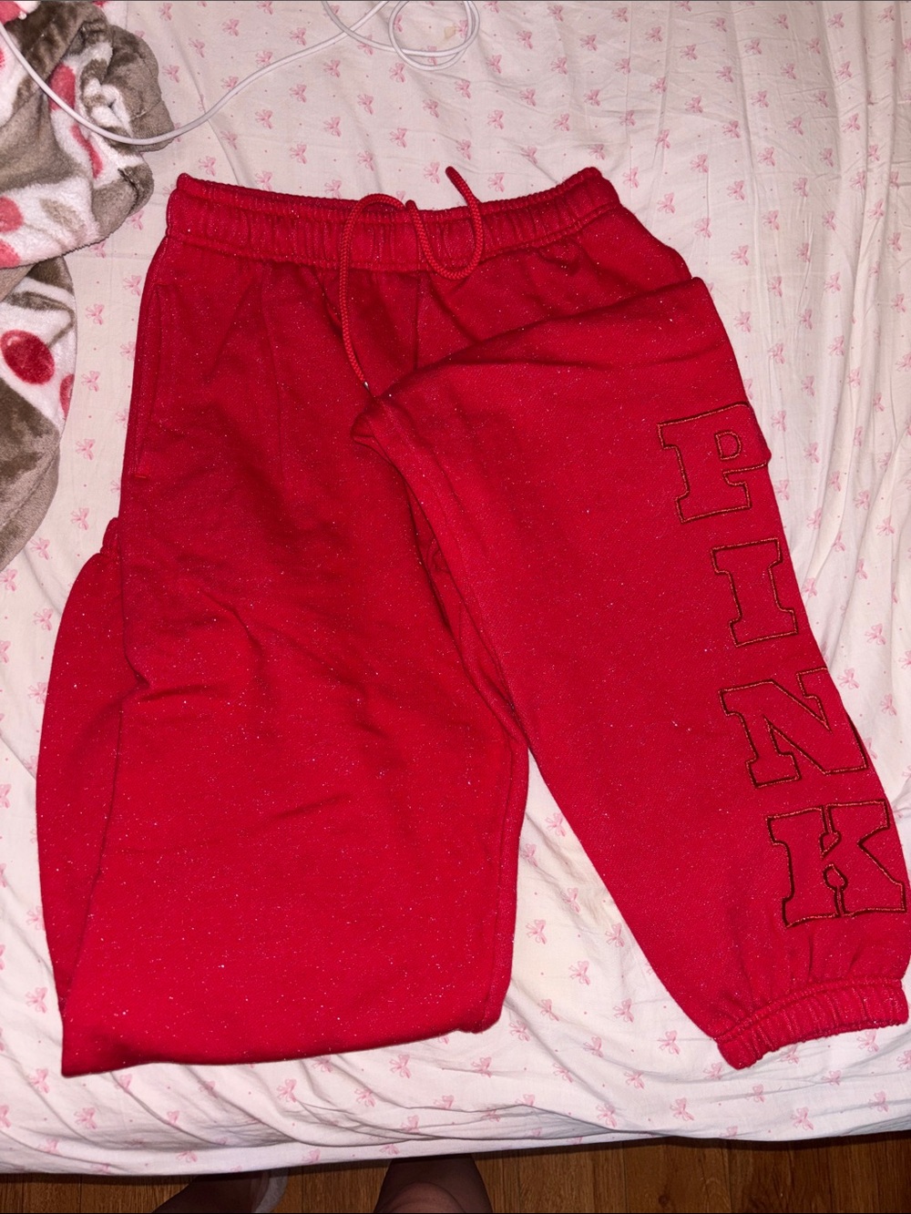 PINK Victoria's Secret Red Sparkle Logo Joggers